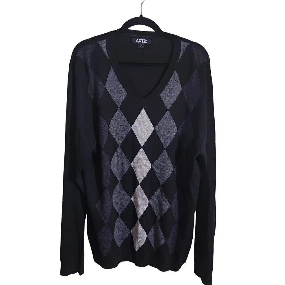Apt 9 Merino Wool Argyle Dark Academia V Neck Unisex Sweater Size XXL